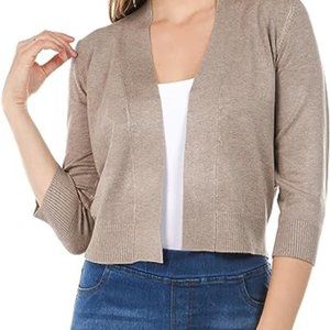 Cielo Women's Soft Solid Open Front 3/4 Sleeve Sweater Cardigan, Camel,  Sz M